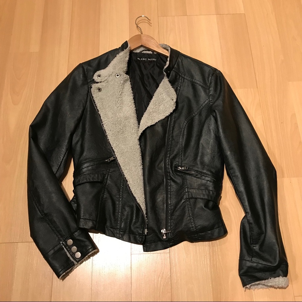 Blanc Noir Faux Leather Moto Jacket